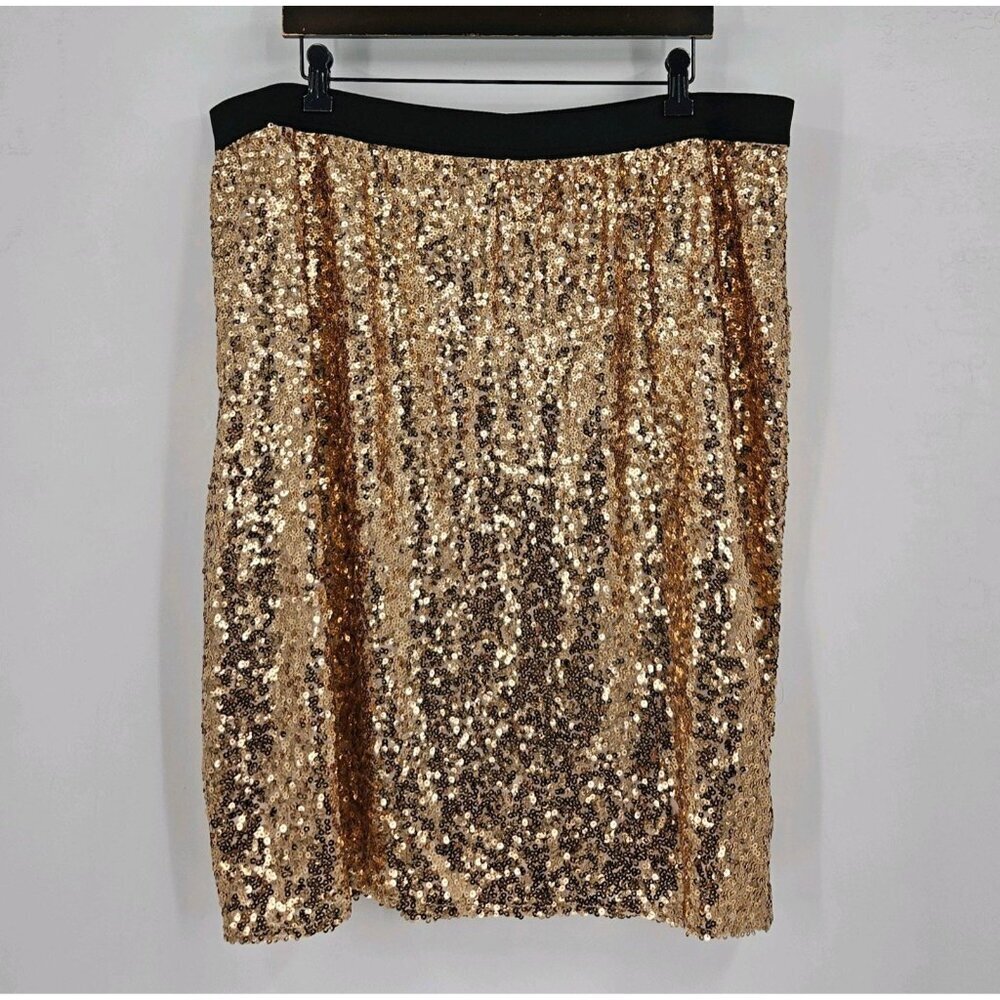 Worthington Womens Sz 2X Gold Sequin A-Line Skirt Pull-on Elastic Waistband